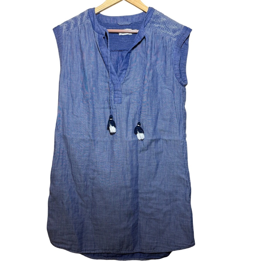 Vineyard Vines Women's Belle Striped Smocked Vineyard Blue Tunic Dress Sz Medium